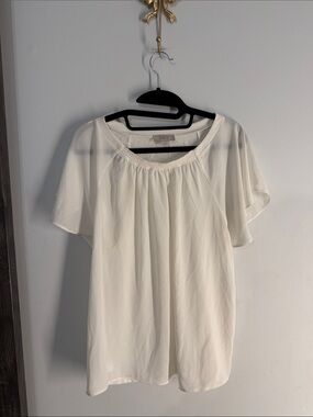 LOFT OUTLET White Sheer Flutter Sleeve Peasant Top SMALL